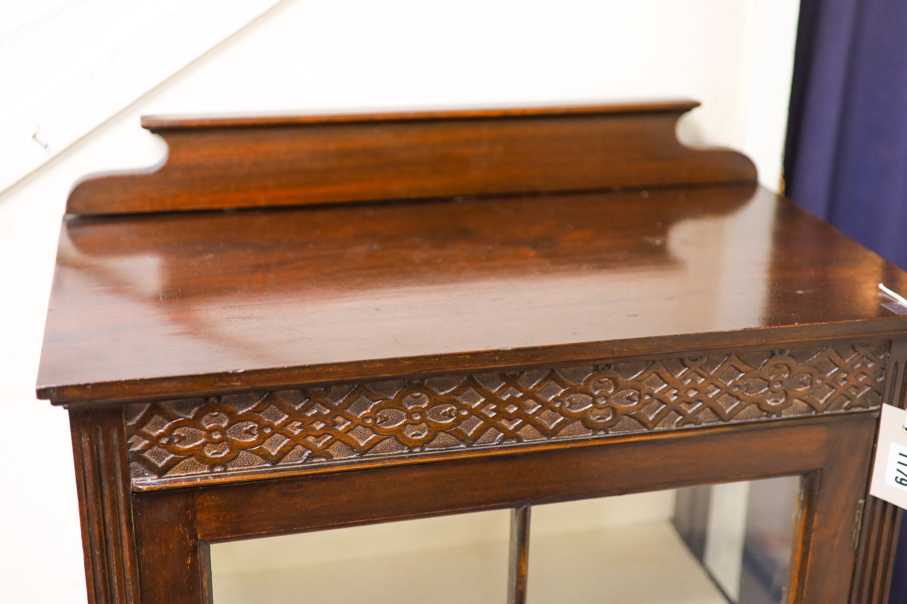 A small mahogany display cabinet, width 58cm, depth 32cm, height 140cm